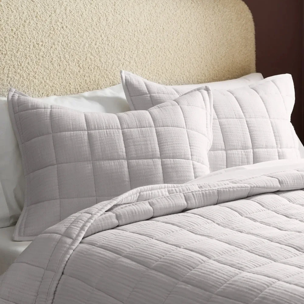 NWT Organic Airy Gauze Box Quilt King Sham Set
